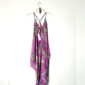 NWT Mara Hoffman Feather Pink Peacock Sheer Long Beach Swim Cover Up Sexy Boho